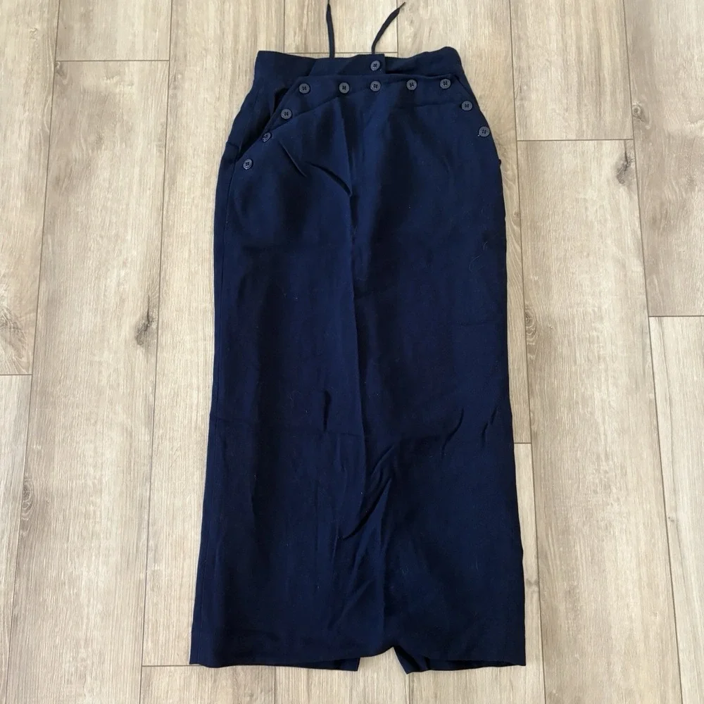 Lauren Ralph Lauren Sailor Pencil Midi Skirt 2P Navy Wool Blend Nautical Button